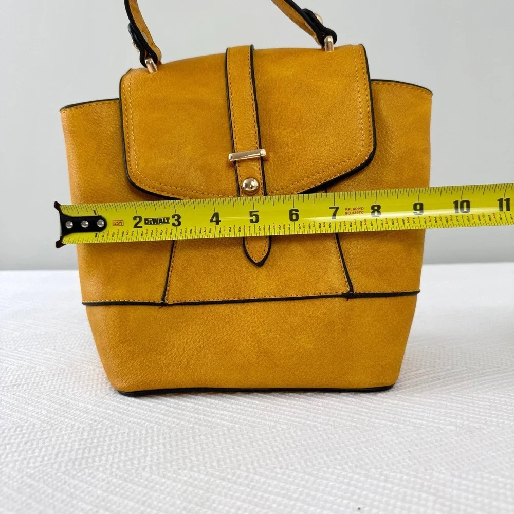Mustard Yellow Faux Leather Convertible Backpack Crossbody HandBag Gold Hardware